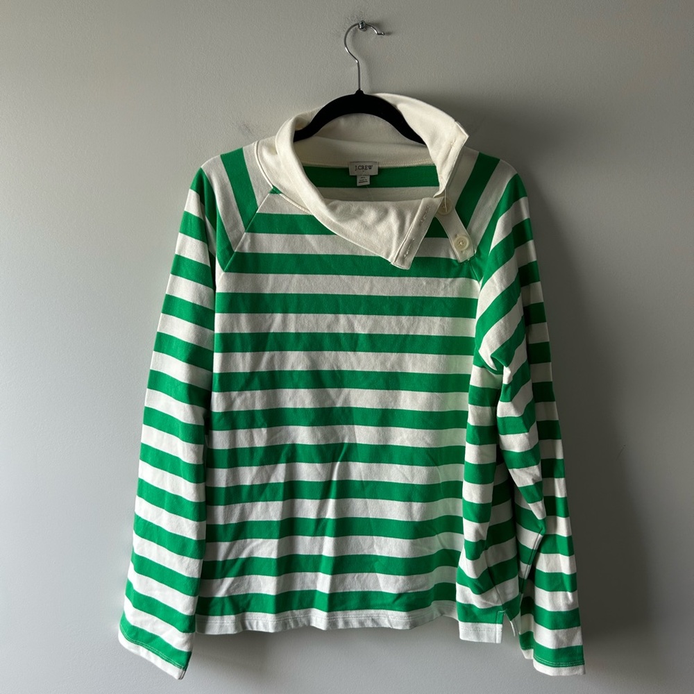 J. Crew Factory green and white striped long sleeve top